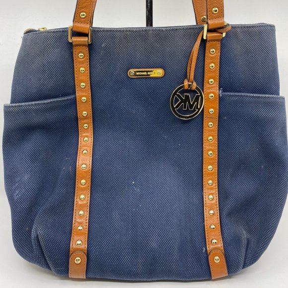 Michael Kors M Blue Interwoven Canvas Shoulder Bag - Picture 3 of 10